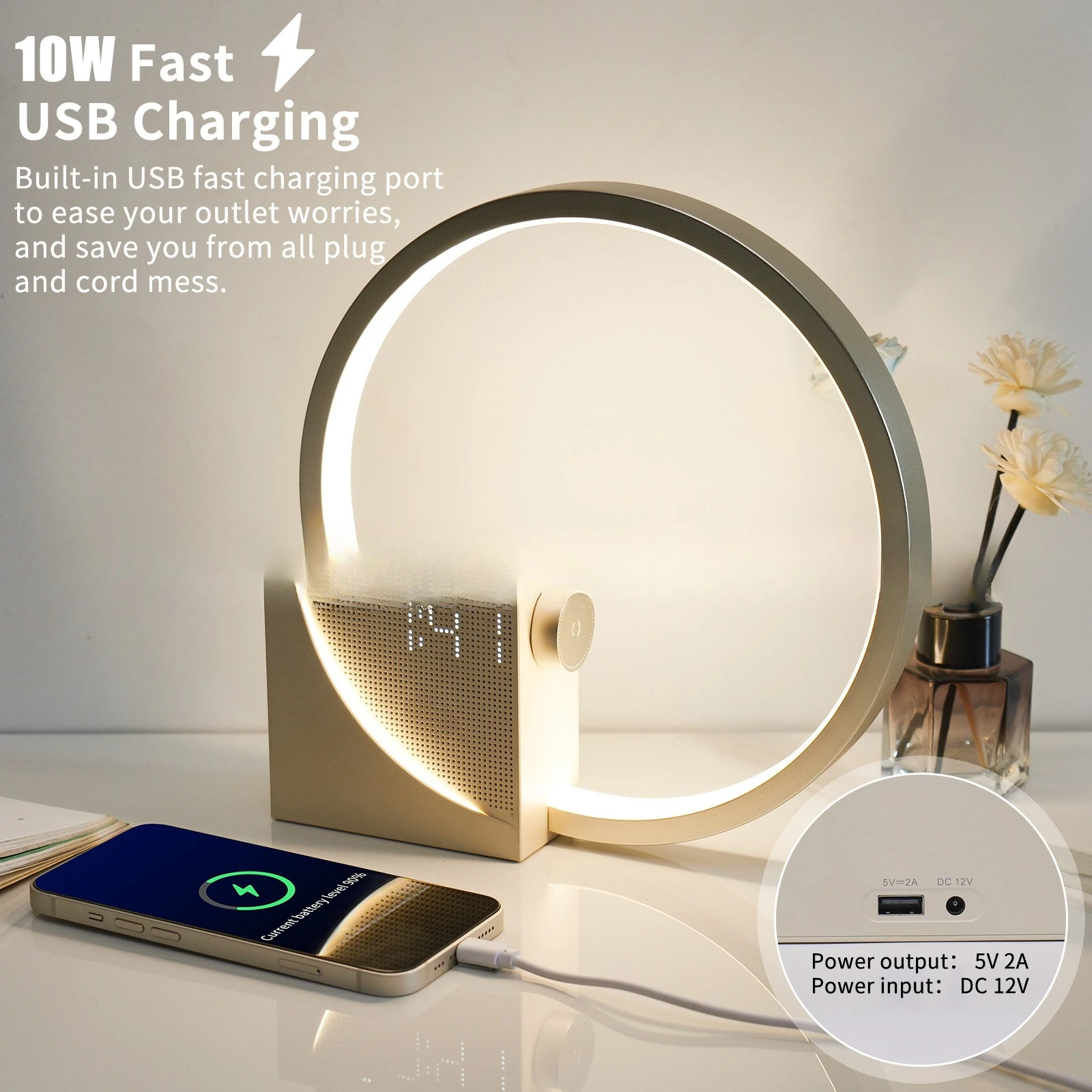 Многофункциональная обновленная версия, настольная лампа, будильник, белый шум, 5 В, 2 А, USB-зарядка, сенсорный ночник, светильник для пробуждения