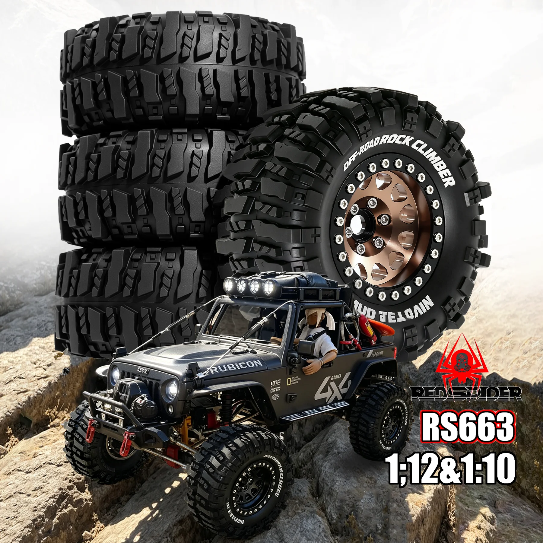 RED SPIDER 4Pcs 95mm 1.9 RC Metal Wheel & Rubber Tire Set  Replacement Parts For 1/10 RC Rock Crawler Truck TRX4 SCX10
