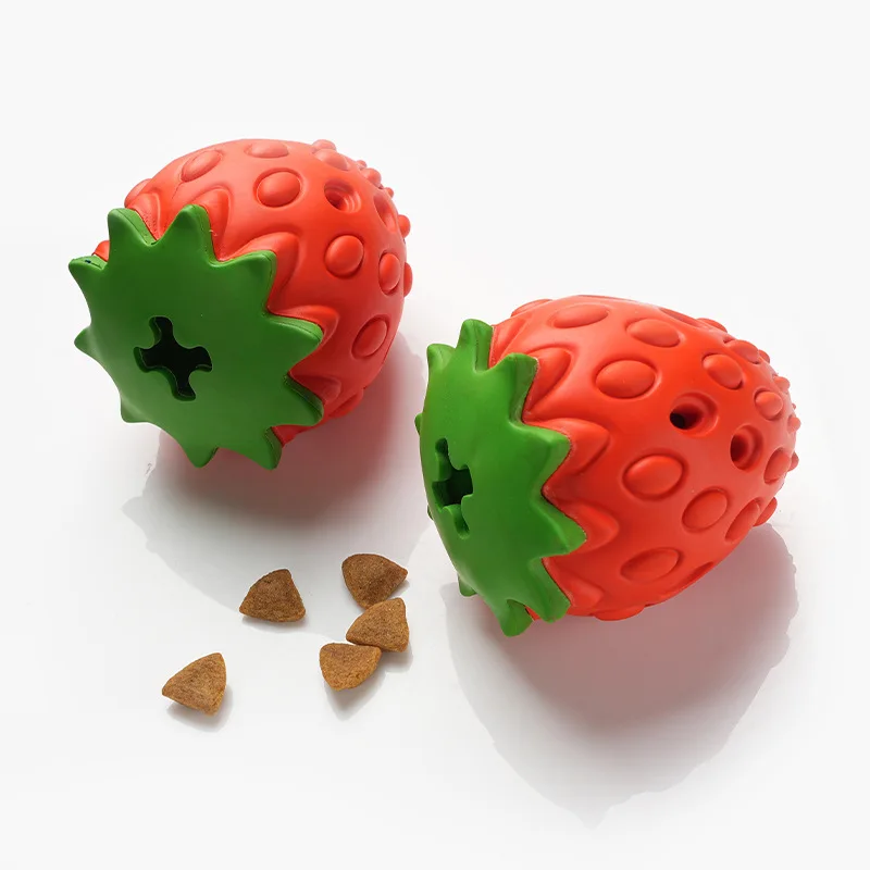 Juguete de goma fresa para perros: dispensador comida y limpieza dental - imagen 3