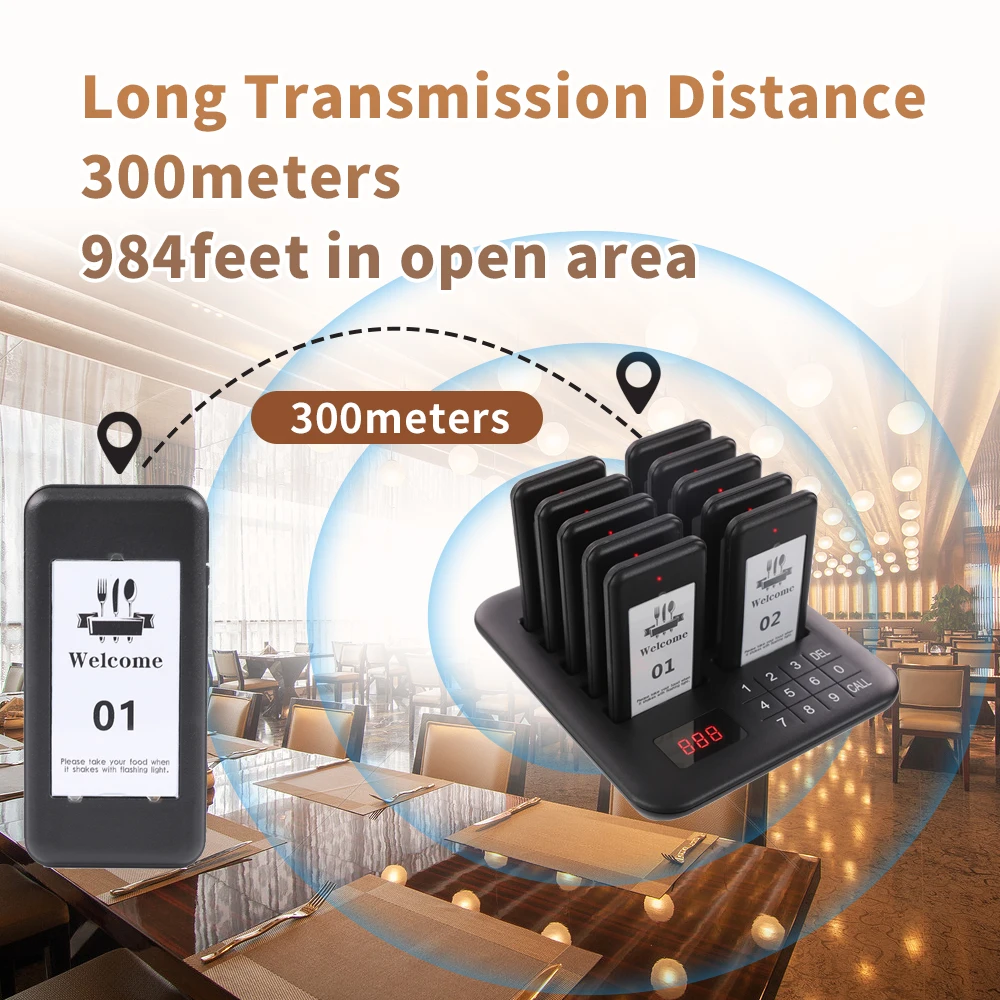 Wireless Calling System 10 Buzzers Restaurant Pager System Food Pager Service Calling for Food Truck Cafe Shop Beach Bar