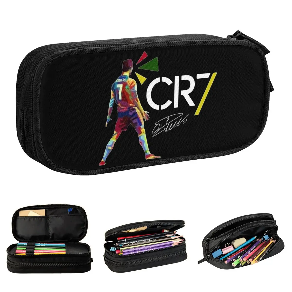 ronaldos futebol lapis cases caneta titular bolsas para criancas grande capacidade material escolar lapis caixa presentes cr7 01