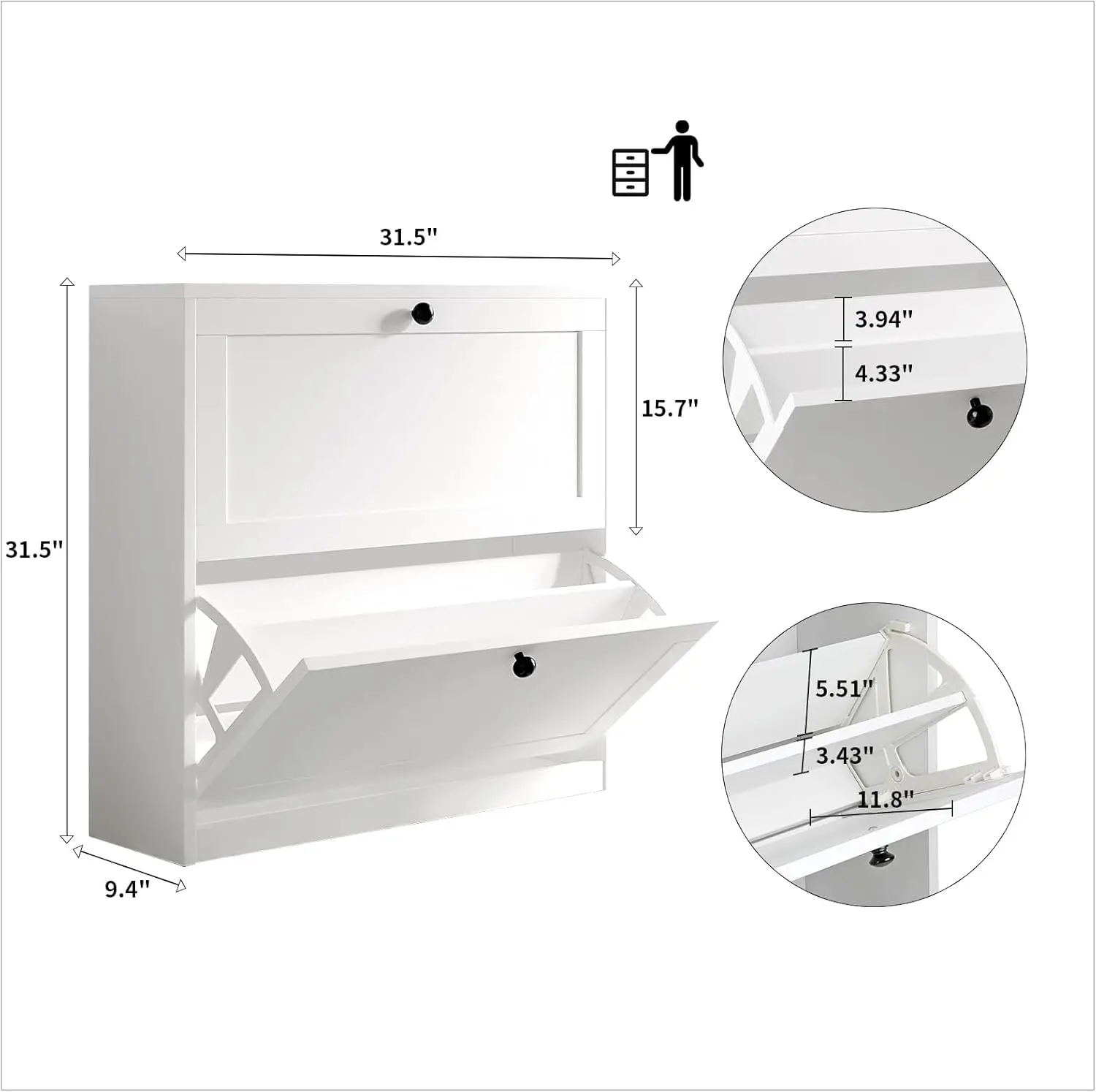 Shoe Cabinet with 2 Flip Drawers, Freestanding Shoe Storage Cabinet with Adjustable Shelf & Anti-Tipping Device, Shoe Rac