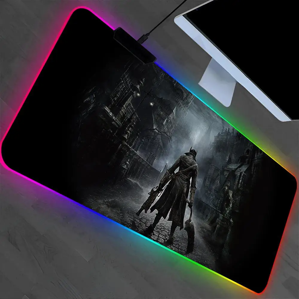 

Anime B-BloodborneS Mouse Pad Laptop Mat Gaming RGB Anime Mousepad Backlit Gamer Girl Cartoon Table Pads Deskpad