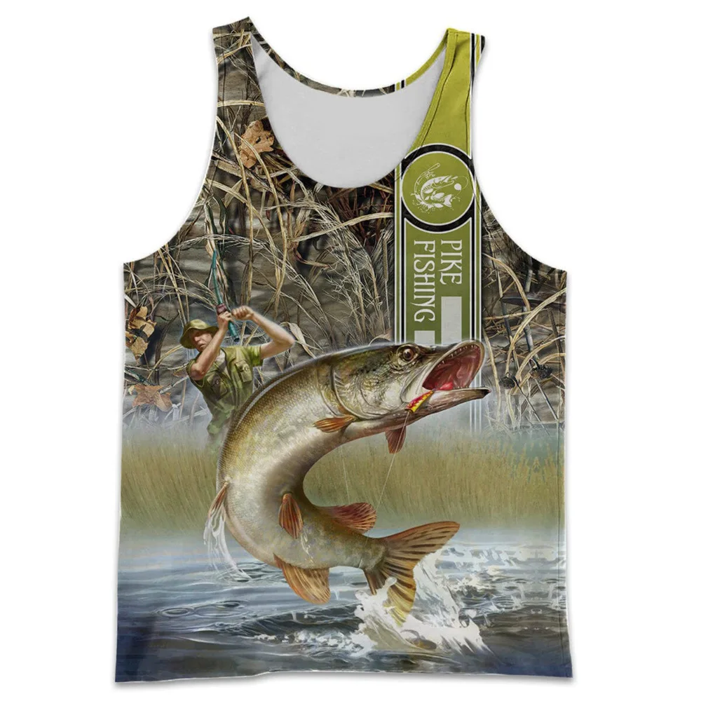 

Топы на бретелях с 3D принтом для рыбалки, мужские повседневные топы большого размера для фитнеса, тренажерного зала, рыбака, жилет для бодибилдинга, топ без рукавов в стиле хип-хоп, одежда унисекс