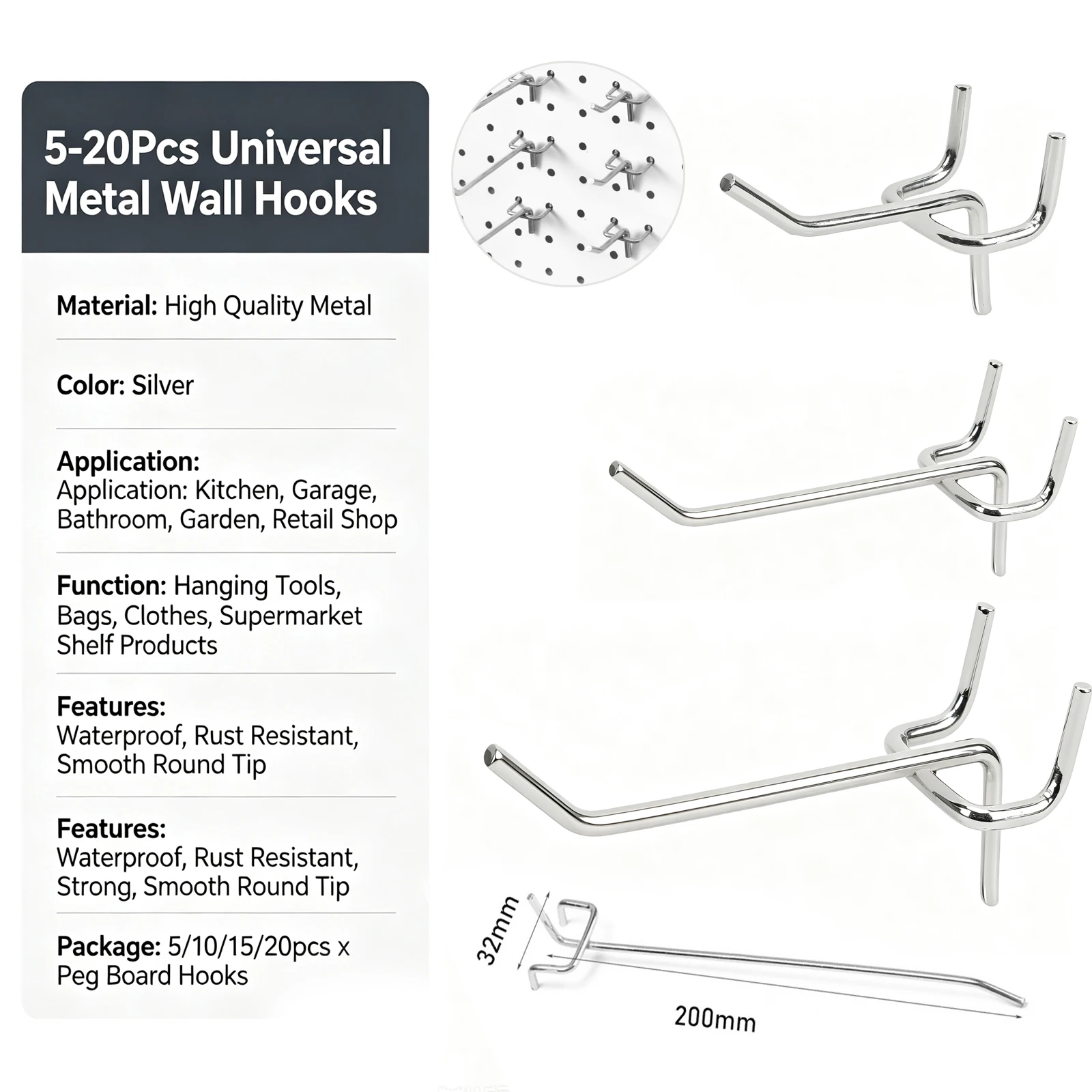 5/10/15/20Pcs Metal Universal Mesh Panel Hooks Retail Shop Mesh Stall Hangers Wall Hook Coat Bag Supermarket Shelf Hook
