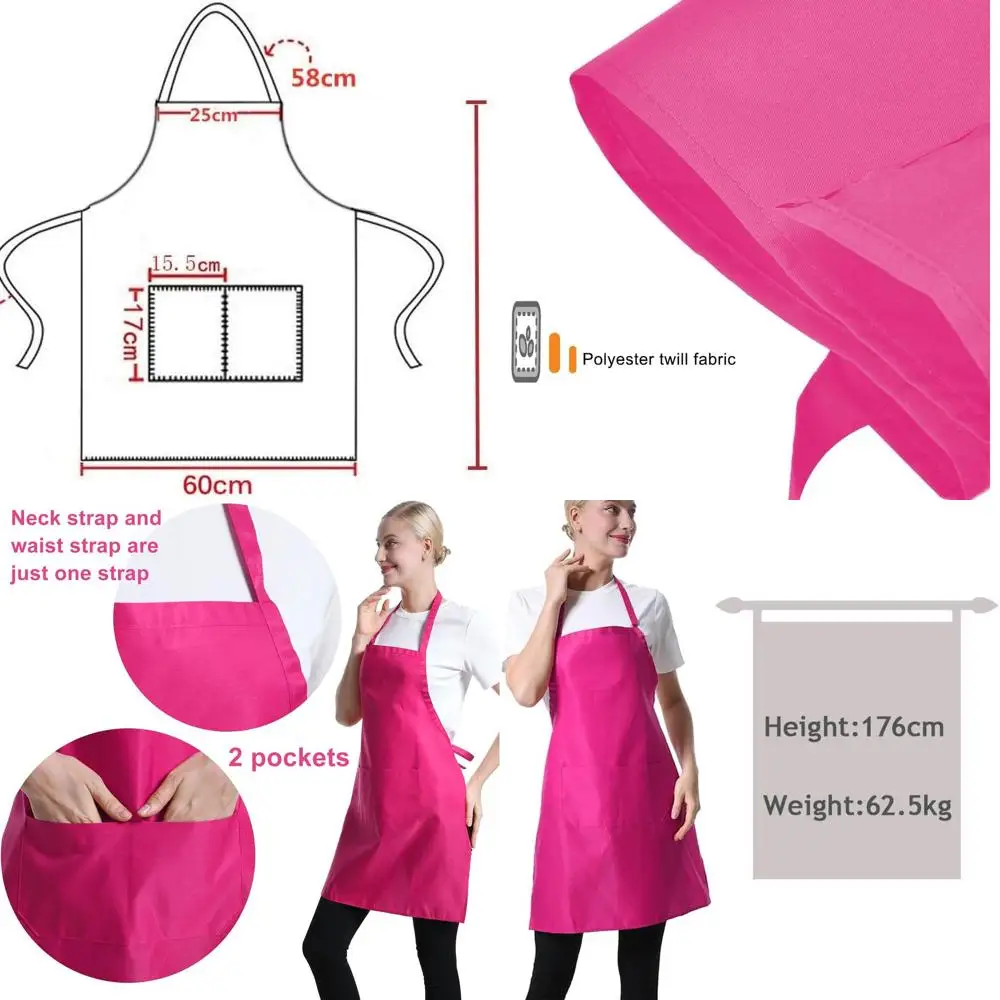 

Set of 12 Hot Pink Unisex Aprons with 2 Pockets for Cooking, Baking, and Painting