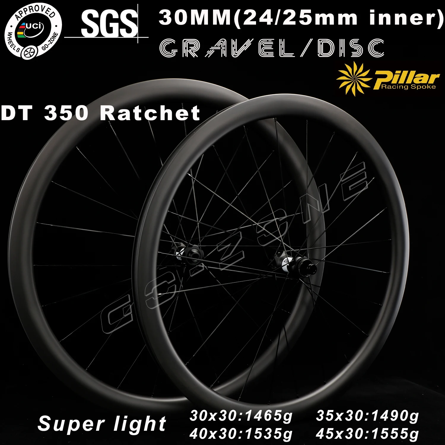 

700c DT 350 Carbon Wheels Disc Brake Ultralight 30mm Gravel Cyclocross Pillar 1423 Clincher Tubeless UCI Road Bicycle Wheelset