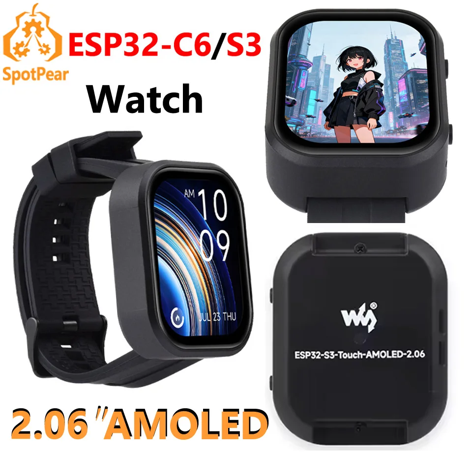 ESP32-C6 2.06inch AMOLED Touch Watch Development Board ESP32-S3 2.06 inch DeepSeek AI Voice Chat