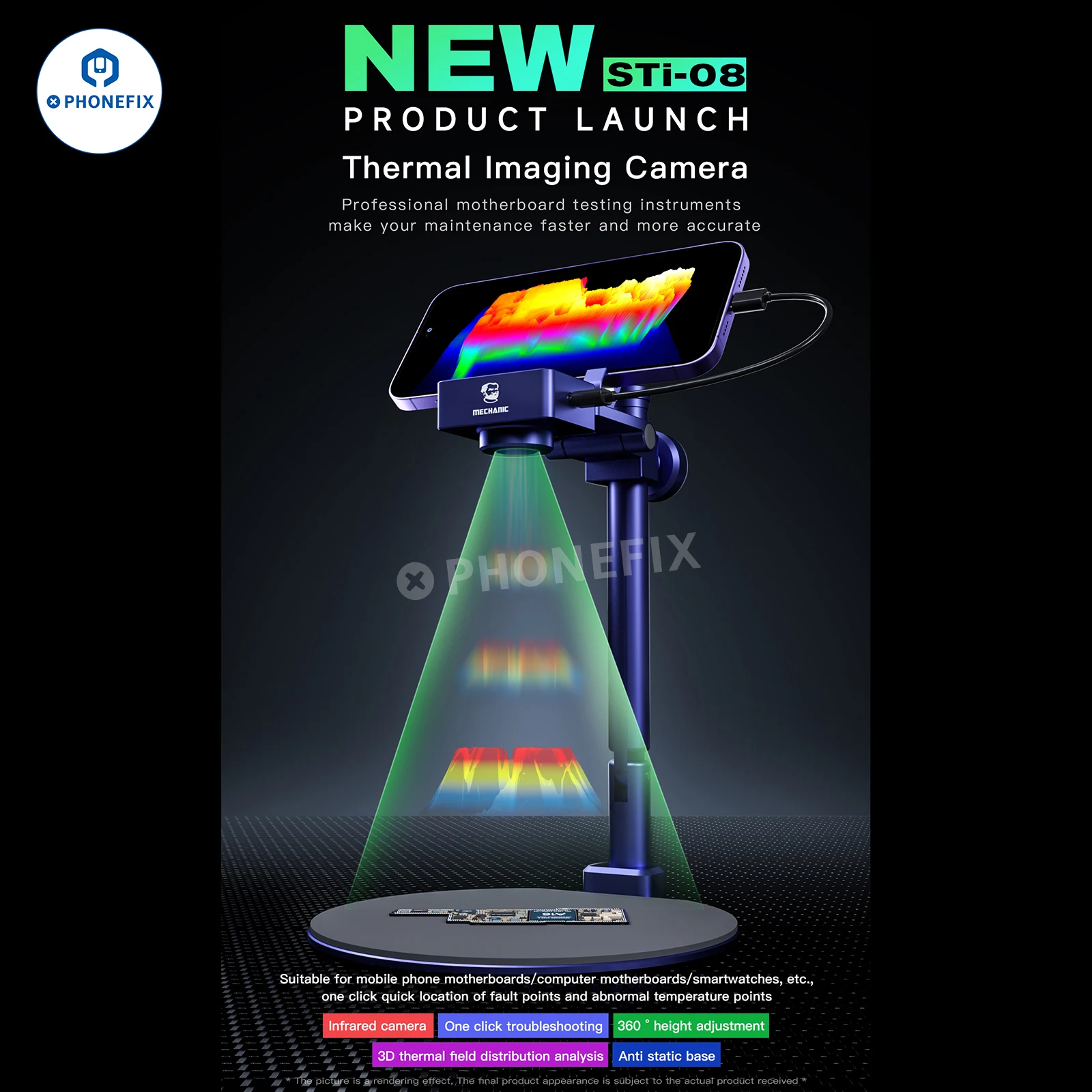 기계식 STI-08 3D 적외선 열화상 카메라 분석기, 휴대폰 마더보드 PCB 결함, 빠른 검사 진단 장비