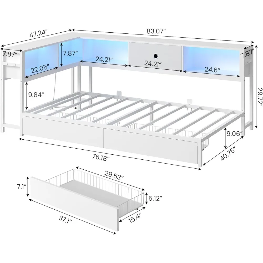 dictac corner bed frame with bookcase storage and led lights twin size platform bed frame with storage drawers and charging stat