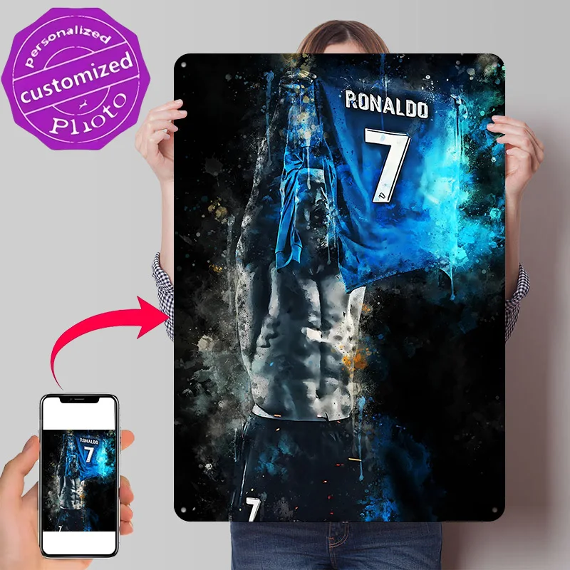 Cristiano Ronaldo Watercolor Art 3D Texture Metal Poster Customized Wall Art Tin Sign Gift for Mancave Vintage Retro Decoration