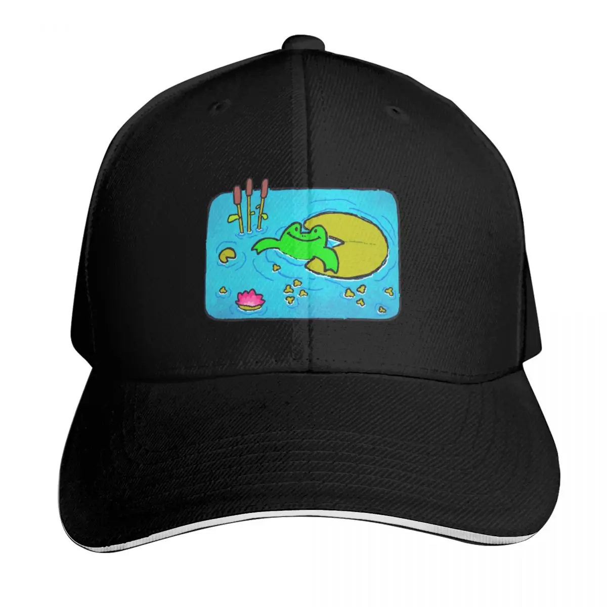 Froggy taking a bath Baseball Cap Contrast Two Tone Brim Snapback Flat Bill Strapback Dad Hat