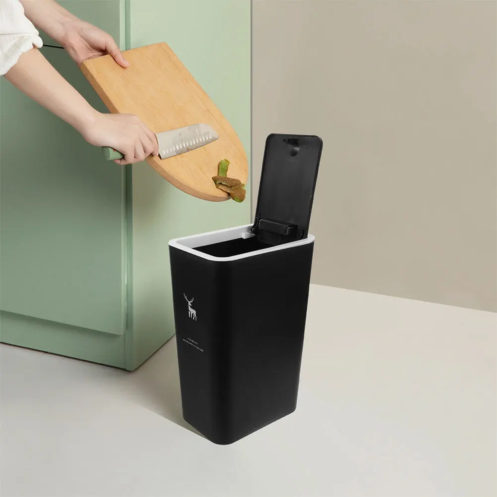 

Plastic Trash Bin Press Top 15L Large Capacity Garbage Storage Can for Bathroom Kitchen Bed Living Room Recycling Waste Basket