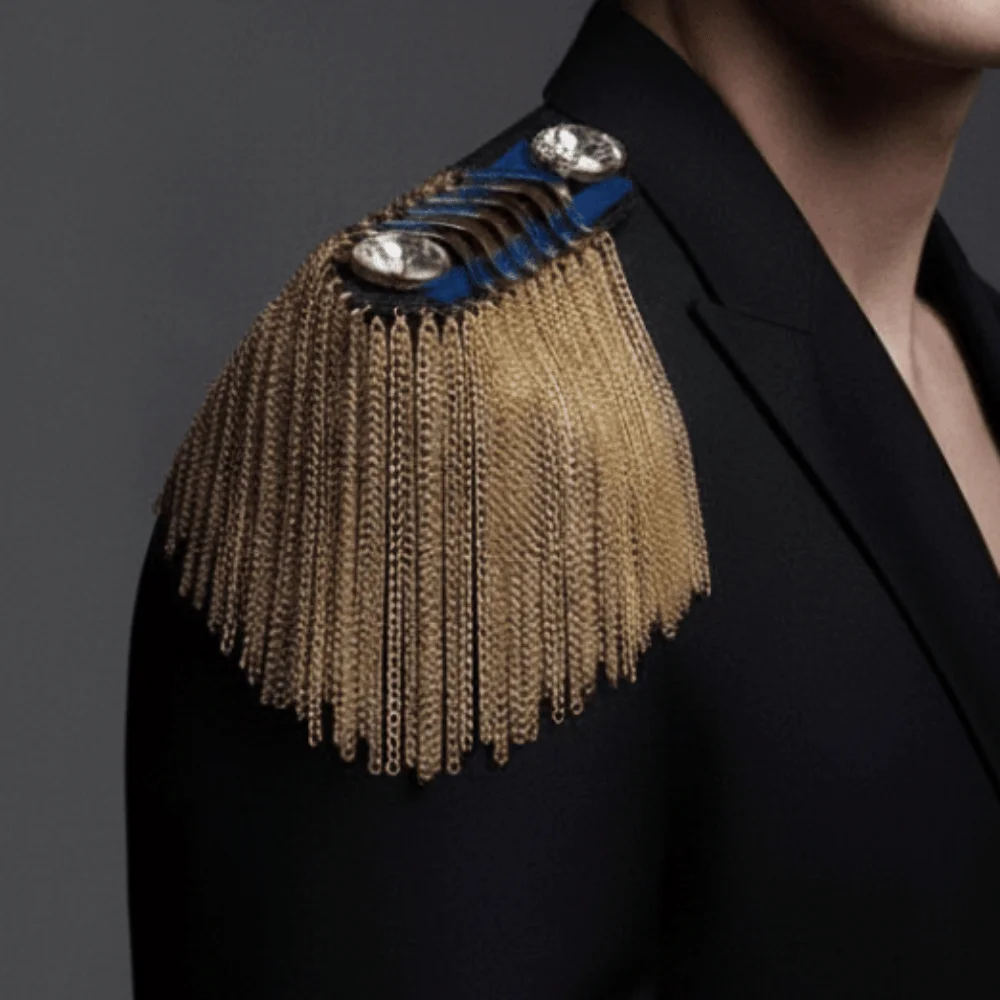 Metallic Fringe Epaulet Brooch Embroidered Shiny Metal Chain Pin Handmade Detachable Shoulder Tassel Badge Singers