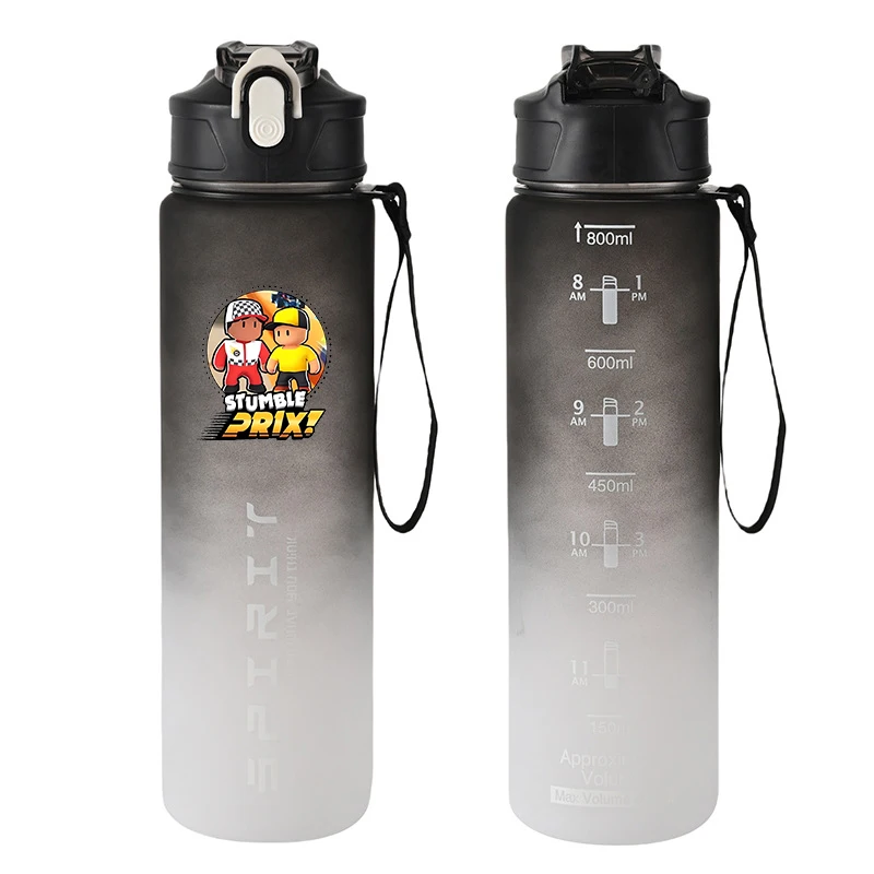 

800ML Stumbles Guys Gradient Water Cups Sports Portable Gym Travel Clear Leakproof Drinking Bottle Game Theme Water Bottles Gift