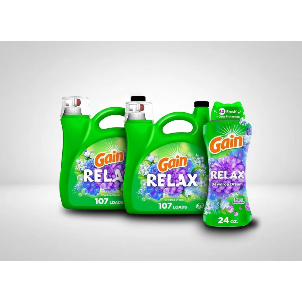 

Liquid Laundry Detergent & Scent Booster Beads, Relax Scent, HE Compatible, 154 fl oz + 24 oz, Freshness & Odor Protection