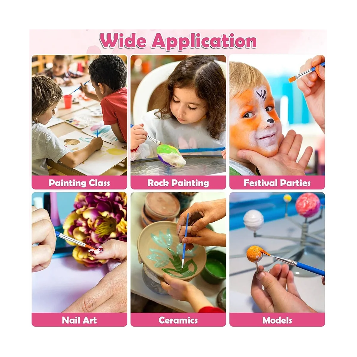 Pequeno Pincel para Crianças, Pincéis com Pontas Lisas e Finas, Óleo Acrílico Aquarela Prego Corporal, Sala de Aula, 126Pcs