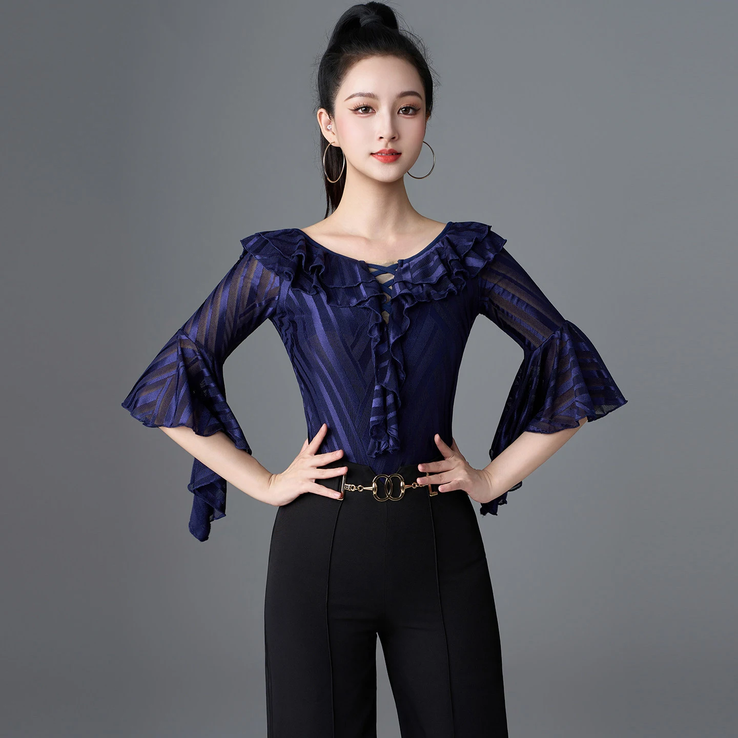 

2026 New Women's Waltz Dance National Standard Dance Latin Dance Ruffle Top Chacha Rumba Tango Modern Dance Costumes DQL12909
