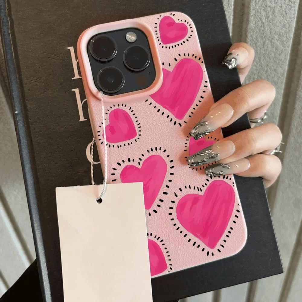 

Чехол для телефона Cute Love Heart для iPhone 13 15 11 14 12 16 17 Pro Max 17, кожаный мягкий силиконовый чехол с рисунком личи