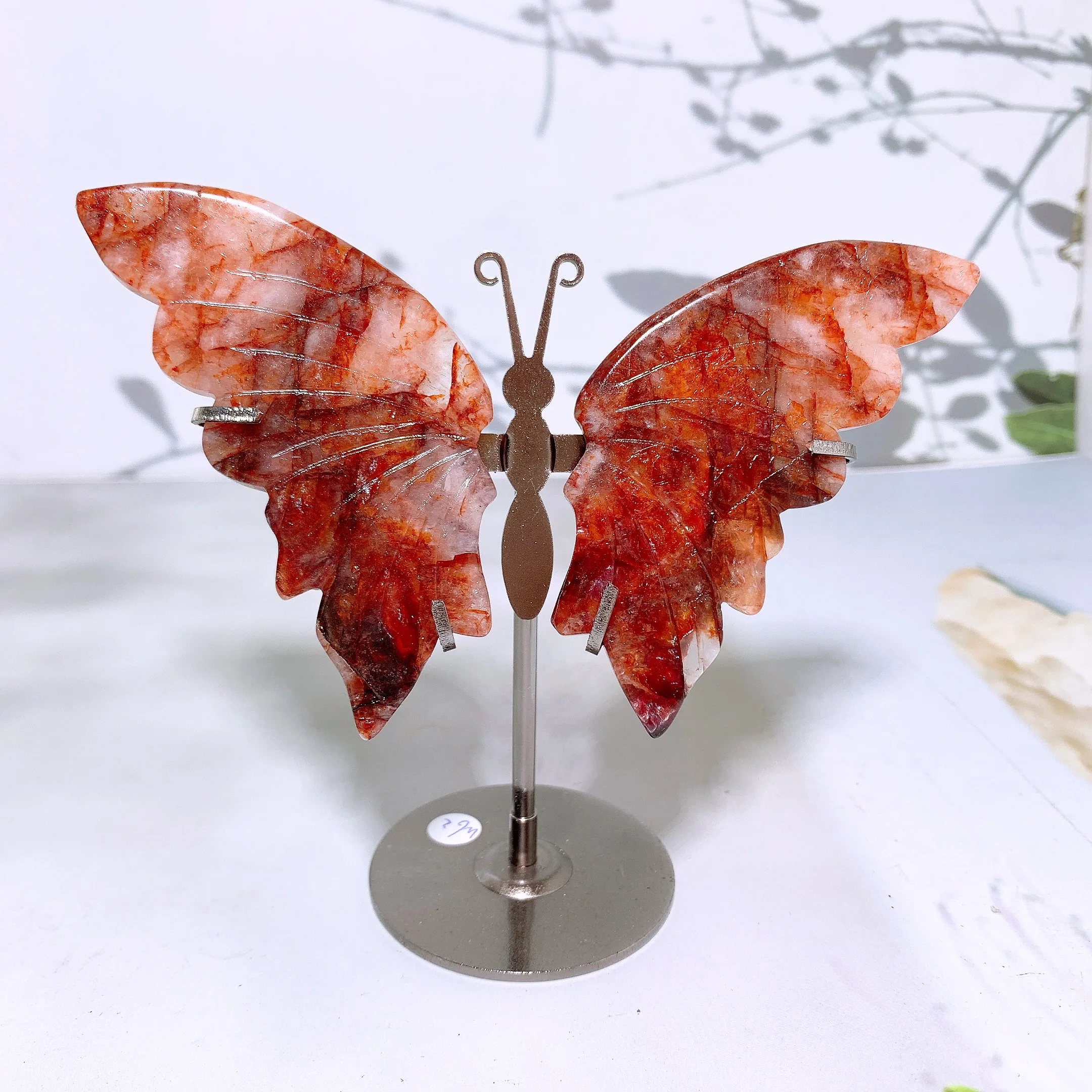 Natural fire quartz butterfly wings Crystal wings with stand Home decoration Healing crystal Halloween gift