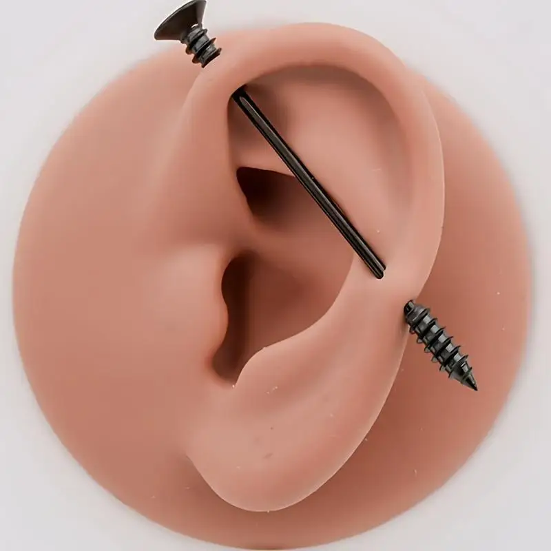 1pc Personalized Stainless Steel Screw Ear Bridge Industrial Long Barbell Earrings Suit for Double Ear Piercings 14G 38mm Long