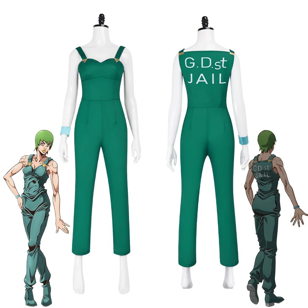 

JoJo Stone Ocean FF Cosplay Costume Foo Fighters Green One-Piece Jumpsuit Prison Uniform Halloween Costumes for Women