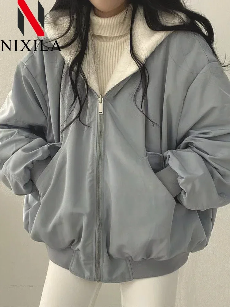 

New in Jackets for Women Thick Warm Parkas Oversized Double Sided Hooded Korean Fashion Casual Loose Zip Up Coat Female Clothes