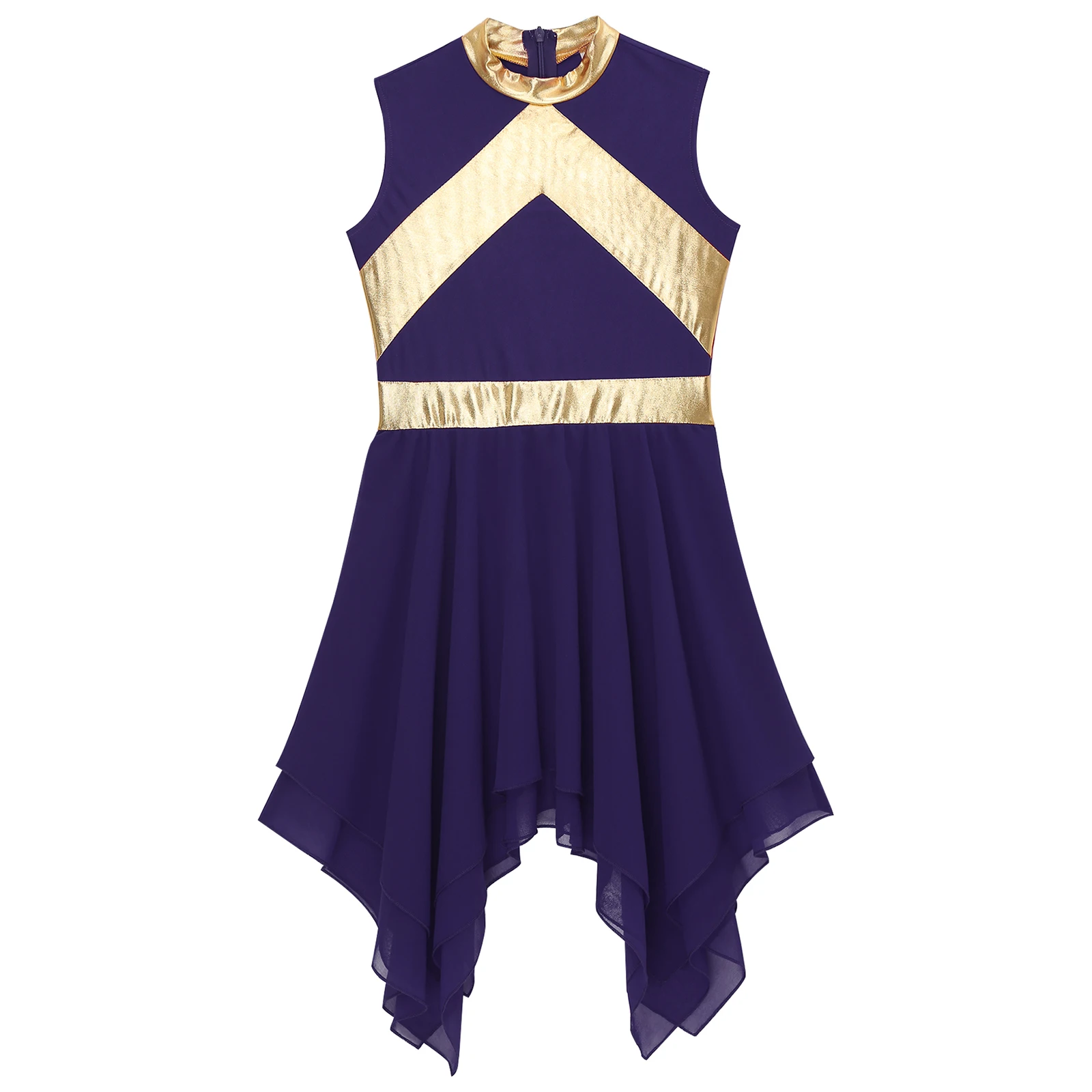 Sukienki do tańca dla dziewczynek, stroje do tańca uroczystego, metaliczne, z nieregularnym dołem, z długim rękawem, do tańca lirycznego, chóru, liturgiczne.