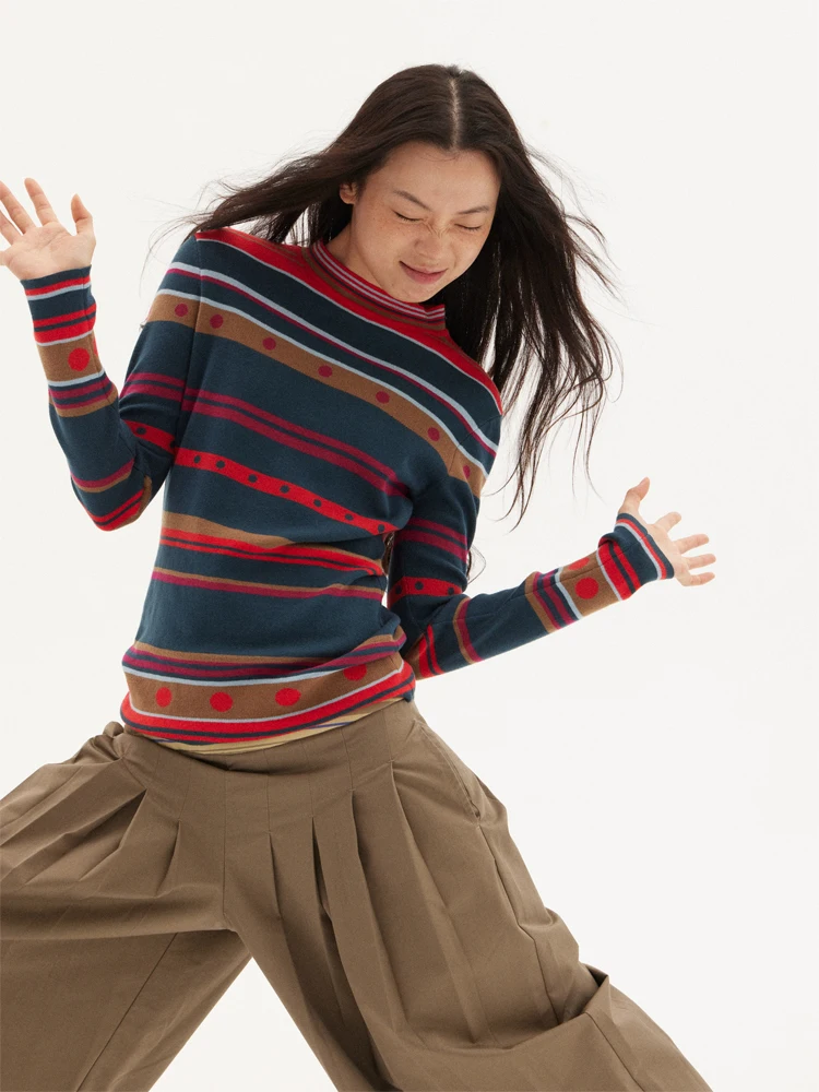 

Оригинальный вязаный длинный женский топ све, облегающий полосатый внутренний свитер, осенне-зимний хлопковый трикотаж, 597c для поездок на работу