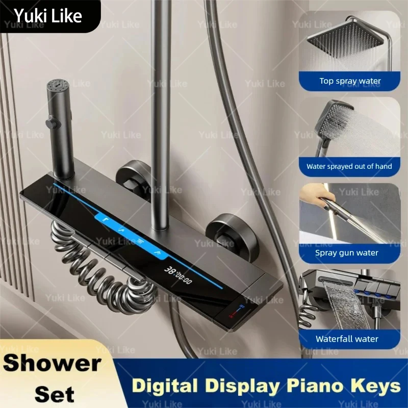 

Pressurized Multifunctional Digital Display Shower Set Piano Keys Household Hotel Shower System Set Bathtub Shower Faucet