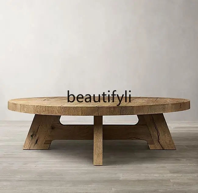 

American Country Retro Distressed Solid Wood Living Room Home Coffee Table French Modern Oak