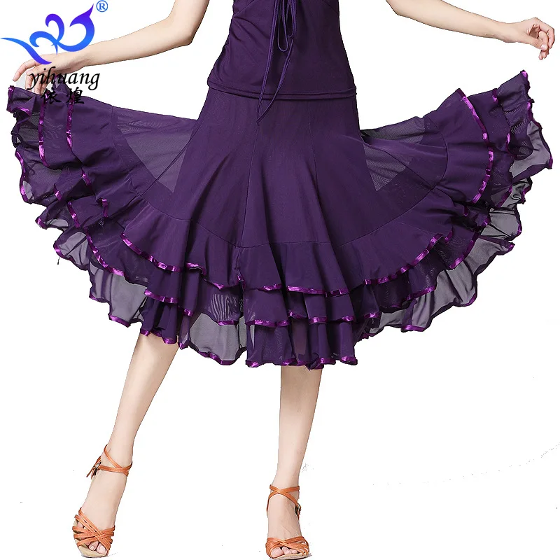 1pcs/lot woman solid Ballroom Waltz Dance ruffles Skirt Modern Tango skirt