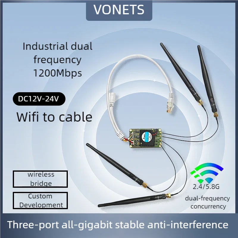 

VONETS bridge routing gigabit VM1200 embedded WiFi to wired module with dual UART TTL level (3.3V) data transmission interface