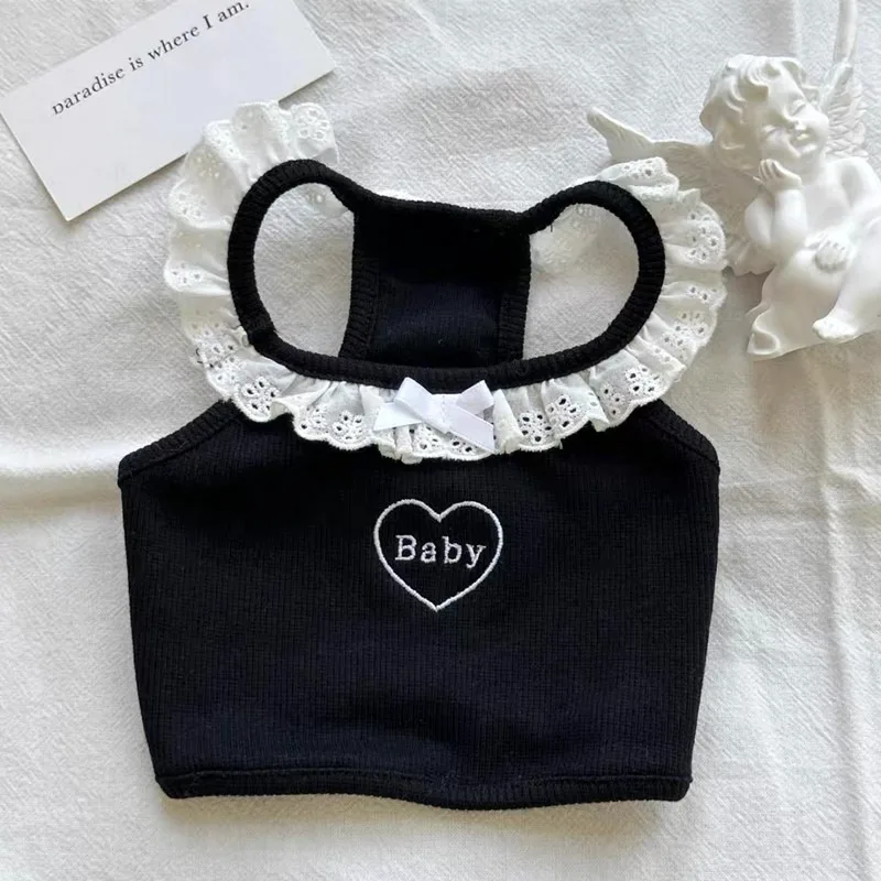 White Pet Sling Love Lace Dog Clothes Summer Teddy Anti-Shedding Vest Bichon Frise Letter Embroidery Short Sleeve