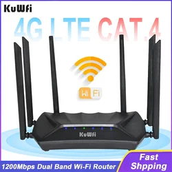 KuWFi 4G LTE Router 1200Mbps 2.4G 5G Dual Band Wireless Wi-Fi Router CAT4 150Mbps 4G Router with Gigabit WAN LAN Port Antennas