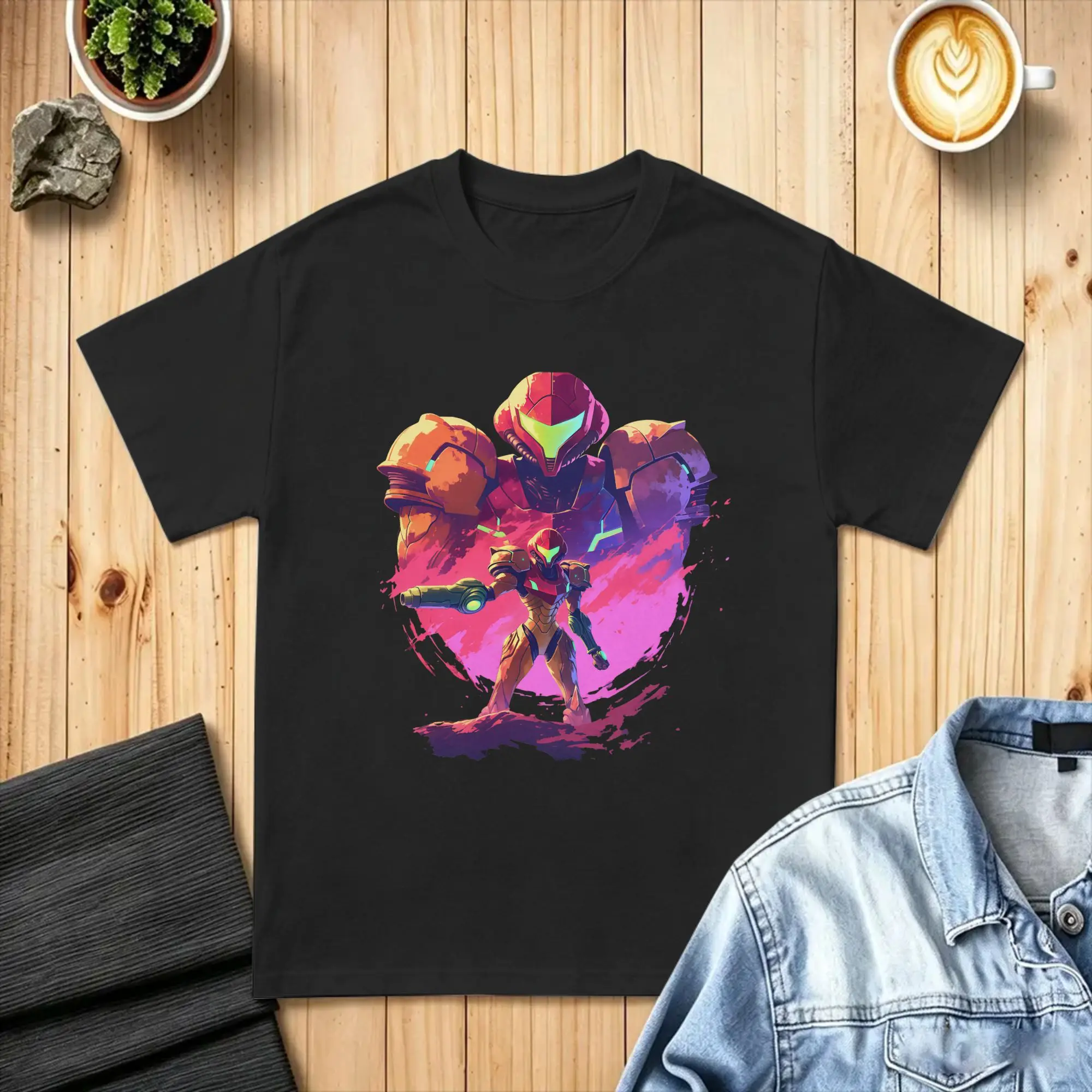 Metroids Hero Game Samus T-Shirt Summer  Popular T-Shirts Men's 100% Cotton O-Neck Oversize Top Tees Short Sleeve Y2K Retro Tops
