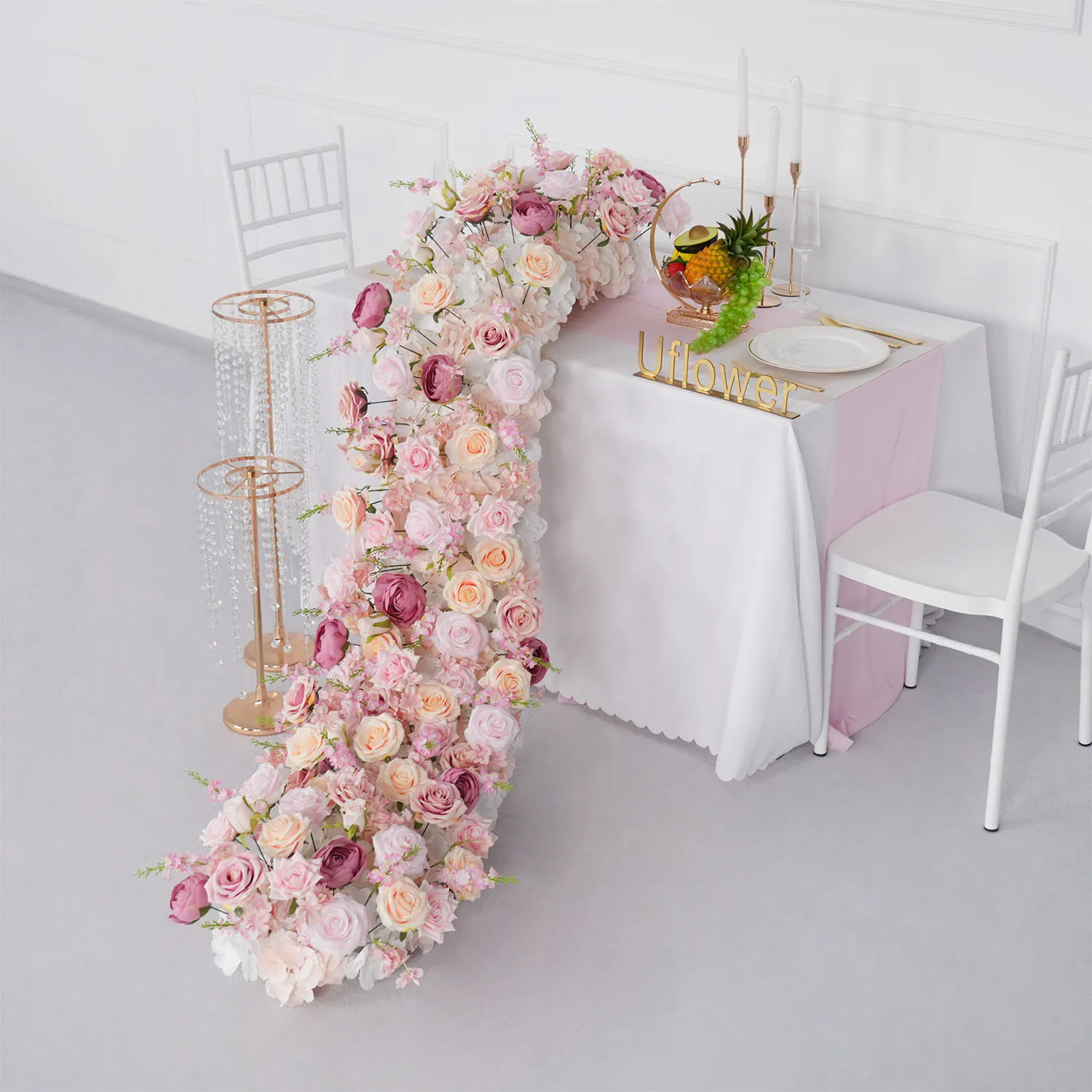 Uflower Luxury Artificial Flower Row Birthday Party Centerpiece Wedding Decoration Flower Backdrop Decor Event Stage Flora - view 3