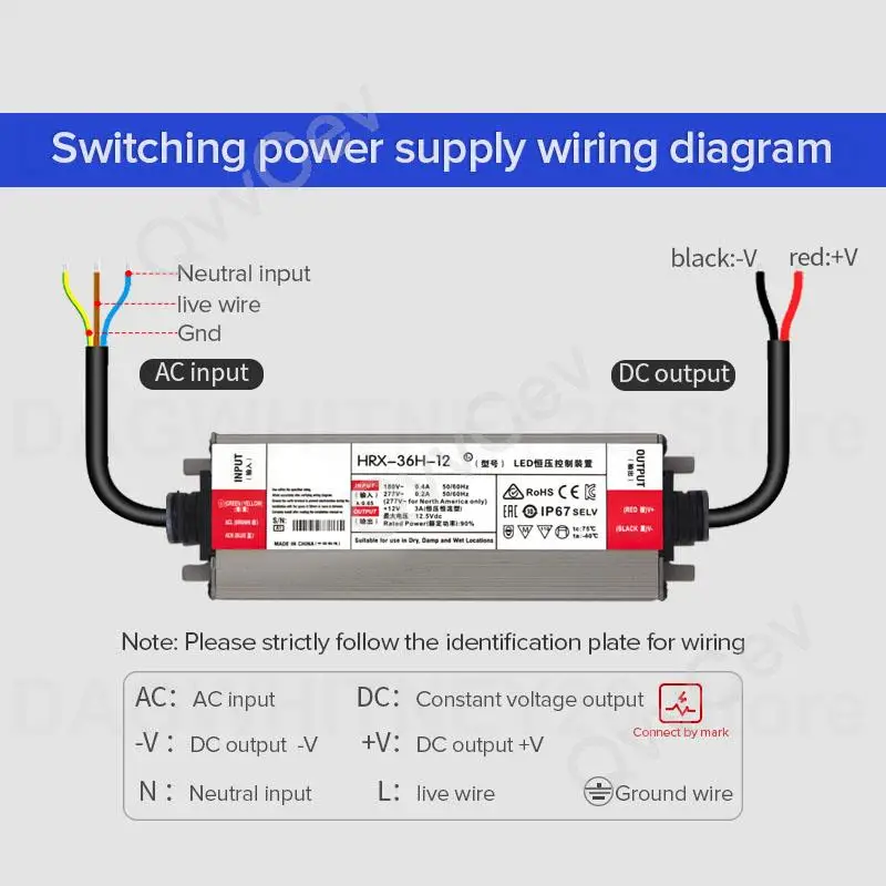 Controlador LED de 36W-600W DC12V 24V IP67, transformadores de iluminación impermeables, AC100V-265V para luces exteriores, fuente de alimentación U26