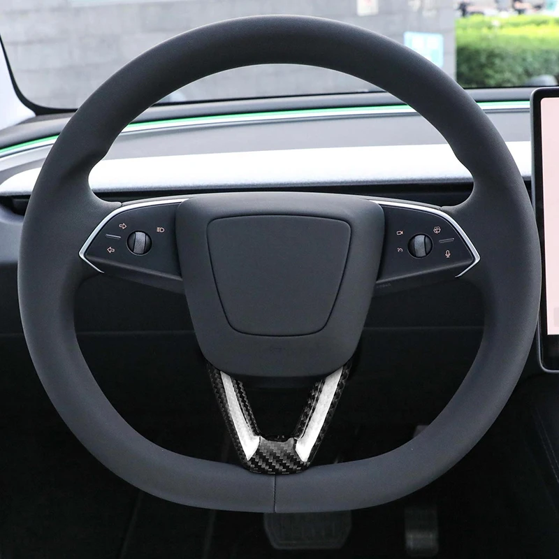 Shasha Carbon Fiber Accessories Steering Wheel Chin Decorative Sticker Carbon Fiber Car Accessories for Tesla Model 3 2023 - view 5