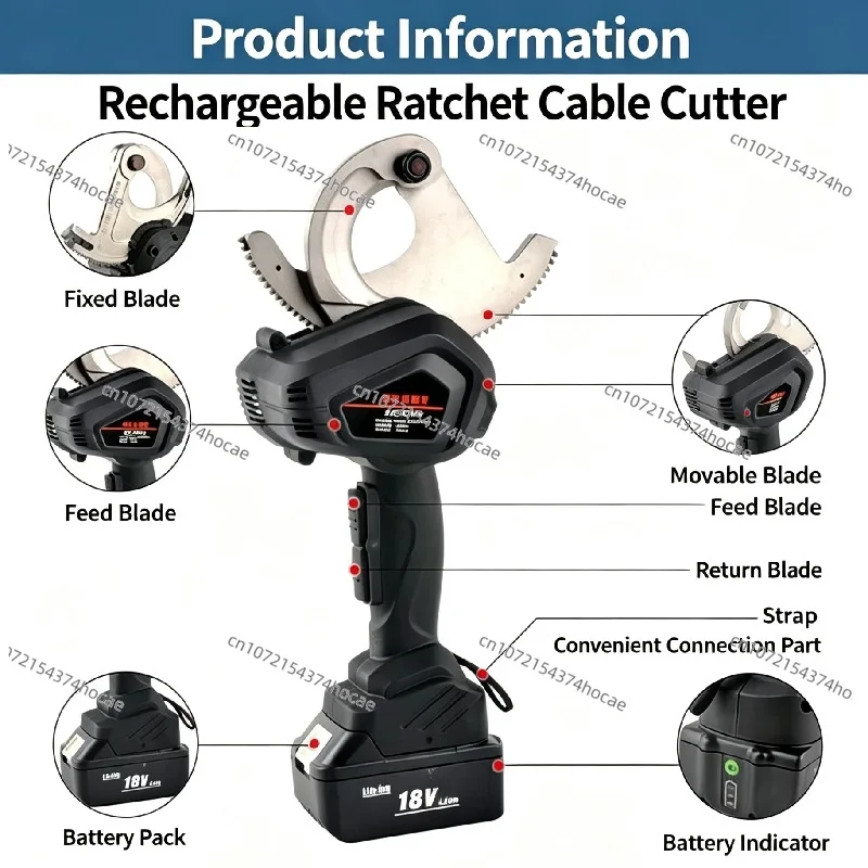 EC-50M / 65M / 75M / 85M / 95M  Portable Battery‑Powered Ratchet Cable Cutter, for Steel Strand Copper & Aluminum Wire