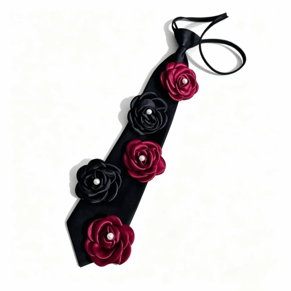 gravata-decorativa-floral-gravata-de-cetim-estilo-feita-a-mao-gravata-com-rosas-apliques-de-rosas-3d-gravata-de-fita-de-cetim-floral-gotica