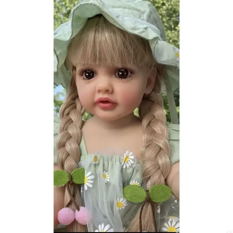 

97BC 21'' Reborns Doll Toddler Girl Doll Soft Silicone Vinyl Life Like Doll Long Hair Realistic Doll Children Sleeping Toy