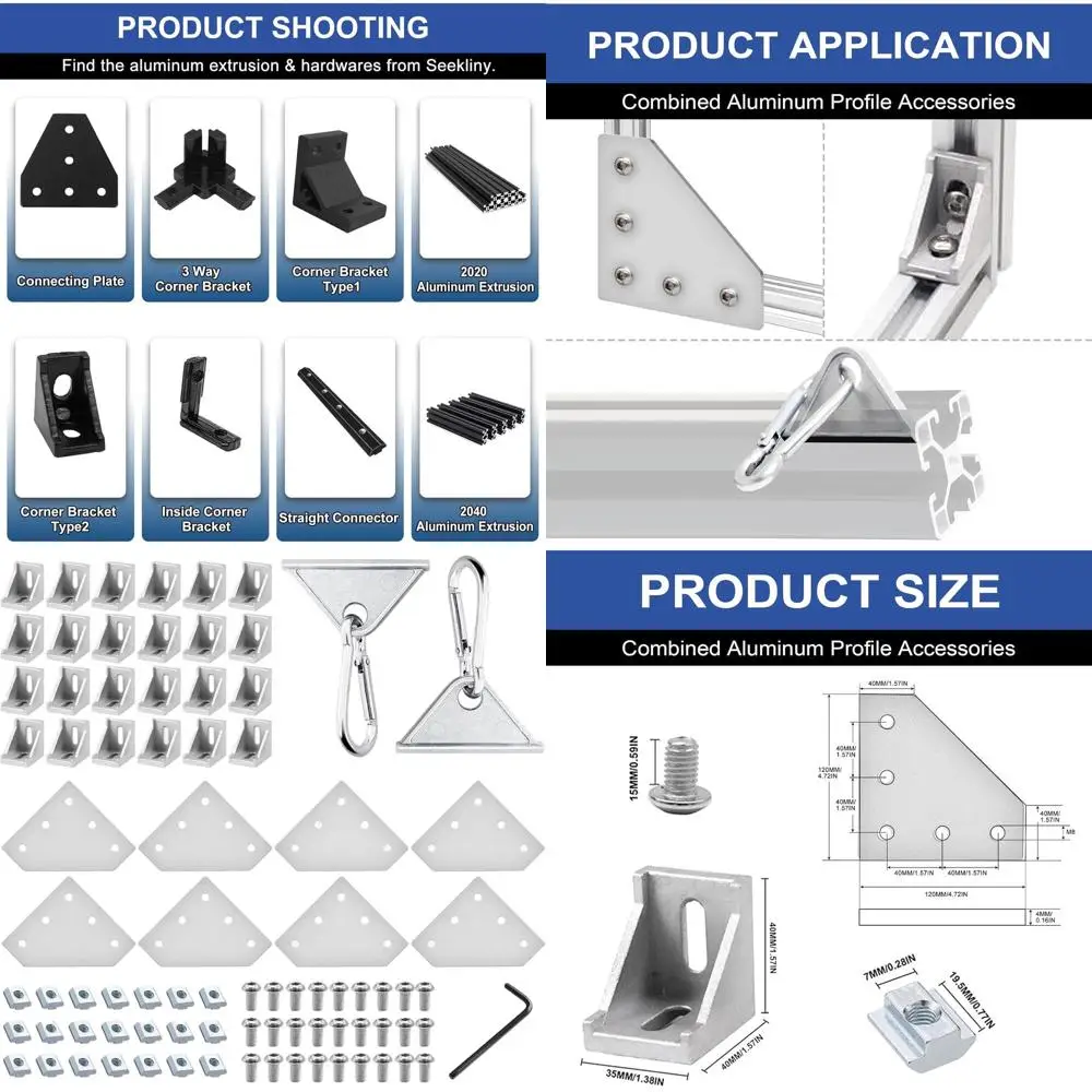 

40x40mm Aluminum Extrusion Corner Bracket Set with L-Plate and Sliding Hooks