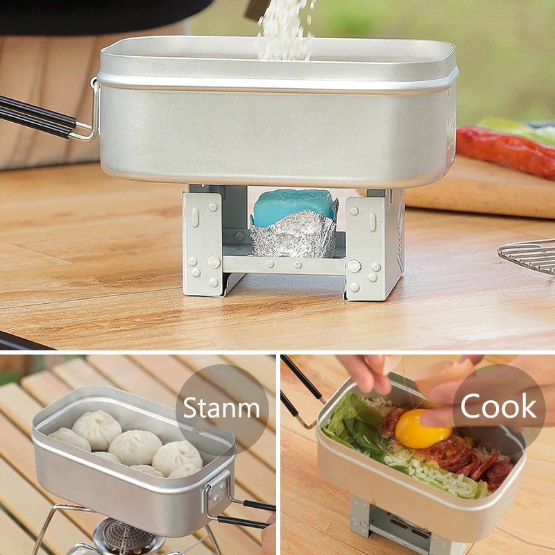 Picnic Multifunction Mess Tin set Camp Aluminium Lunch Box Folding Stove Steaming Rack Travel Camping Kitchen Cooking Set