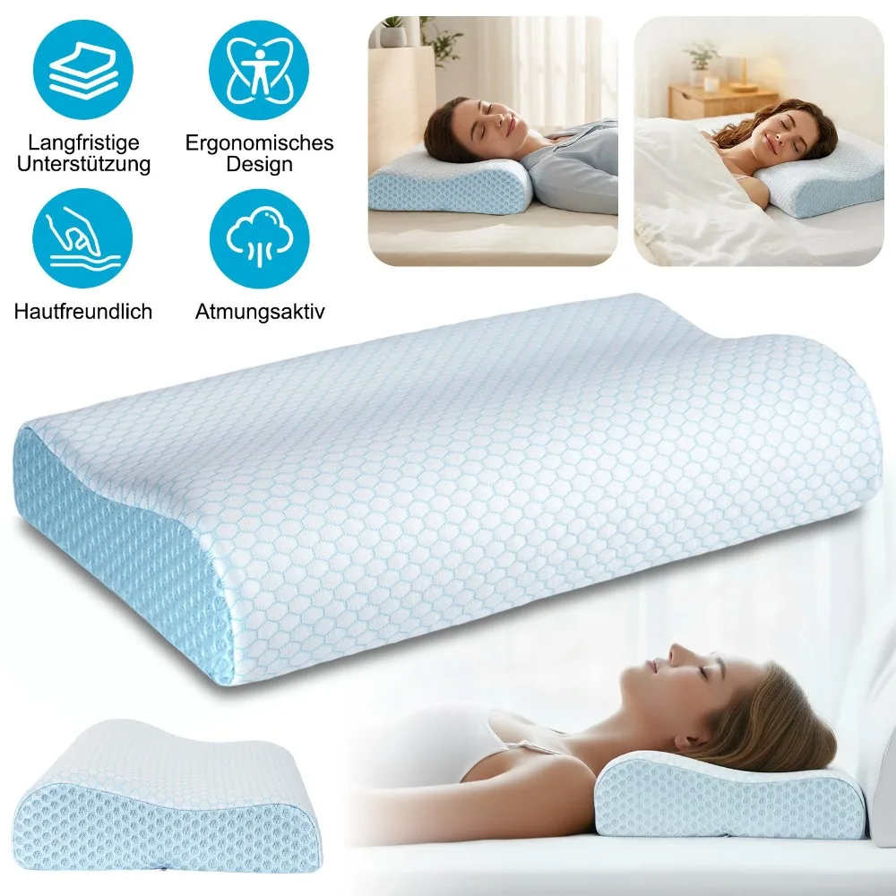 Modren Memory-Schaum-Kissen, Nackenstützkissen mit abnehmbarem Bezug, 2 Höhen, ergonomisch, mit 5s Quick Response-Funktion, ergonomisches Design mit zwei Höhen, pflegeleichter abnehmbarer Bezug,
