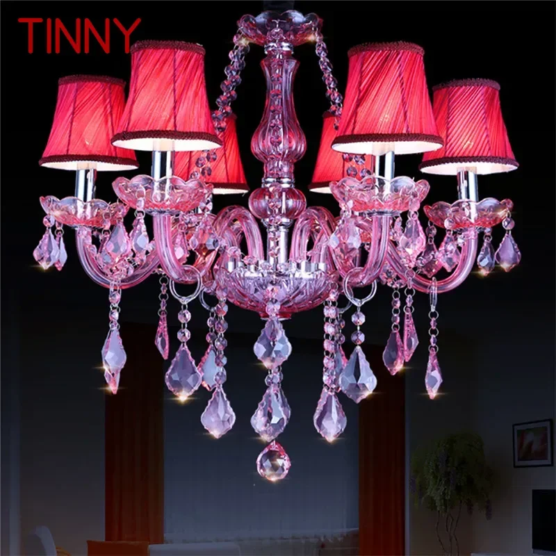 TINNY Rose Red Crystal Pendent Lamp European Luxury Living Room Restaurant Bedroom Villa Clothing Store Beauty Salon Chandelier