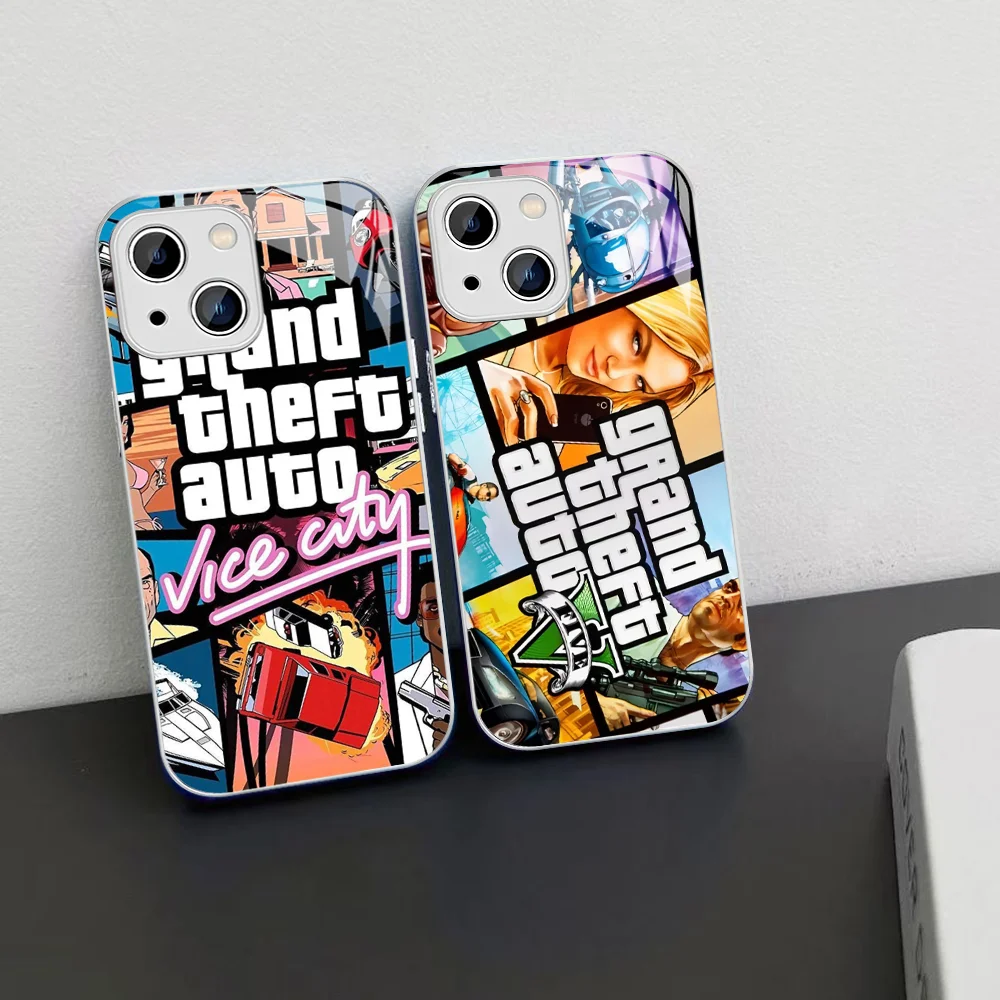 Grand Theft Auto GTA 5 Game Phone Case For iPhone 15 13 12 Mini 11 Pro XS Max X XR 14 Plus Tempered Glass Cover