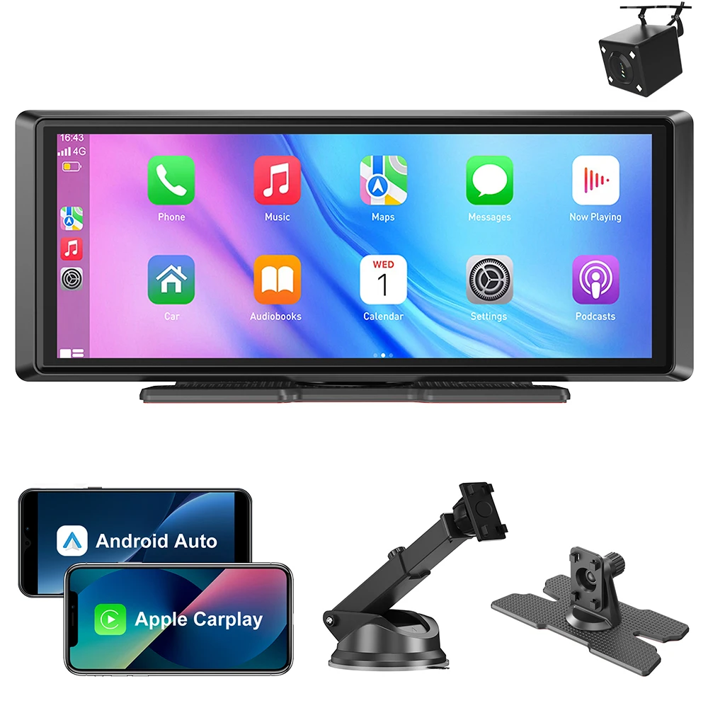 ESSGOO Autoradio universale portatile da 8 pollici Schermo tattile HD Airplay GPS WIFI Wireless Apple CarPlay Android Auto Lettore video multimediale MP5 Mirror Link BT Controllo vocale AUX Ampia