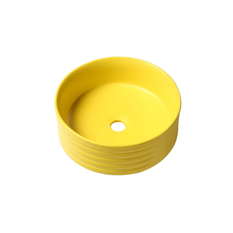 

Nordic style simple yellow matte round ceramic table basin small size bathroom wash basin