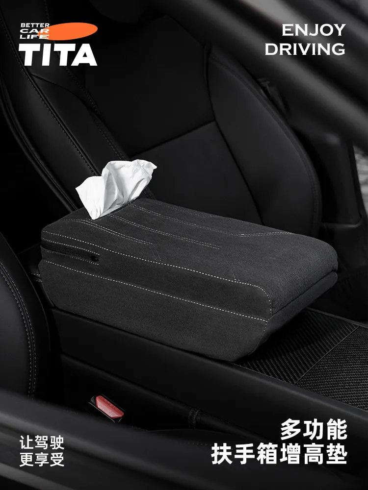 

TITA Armrest Pad for Tesla Model Y Juniper Model 3 Highland,Car Center Console Heightening Pad,Tissue Box Modification Accessory